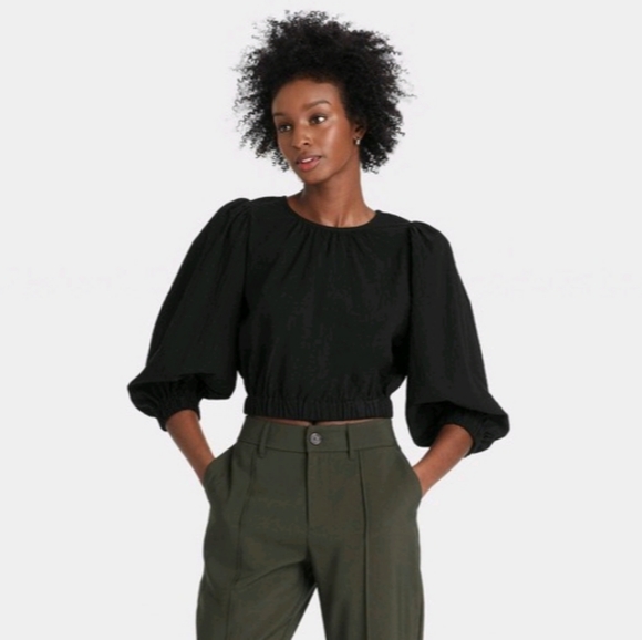 Women's 3/4 Sleeve Bubble Hem Top - A New Day™ Black Size Medium New With Tags